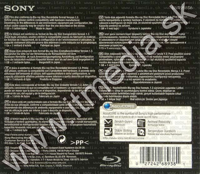Image of SONY BluRay BD-R 6x (1 layer) normaljc 25GB (IT4570)