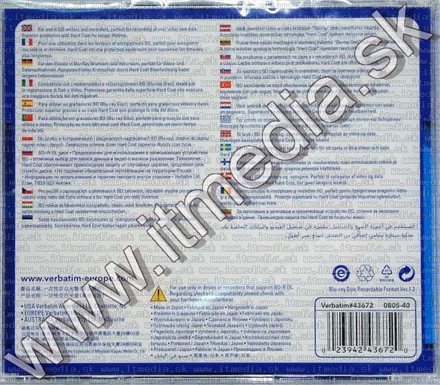 Image of Verbatim BluRay BD-R 2x (2 layer) normaljc 50GB (43672) (IT4379)