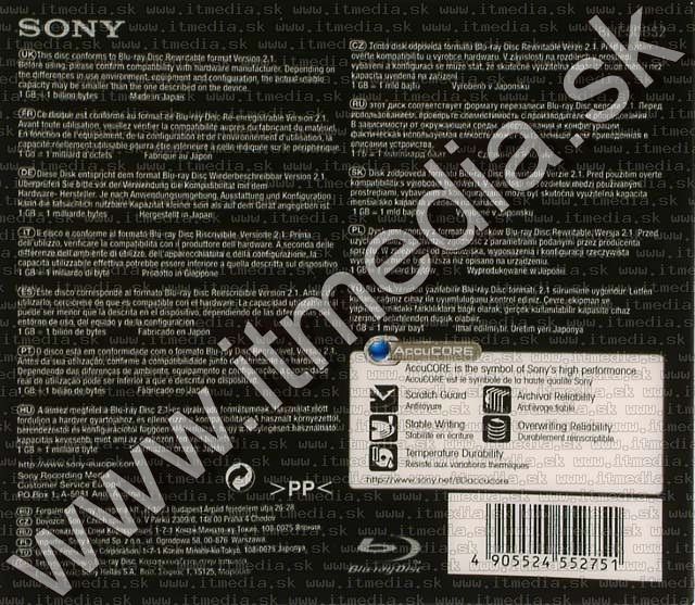 Image of SONY BluRay BD-RE 2x (2 layer) normaljc 50GB (IT4572)