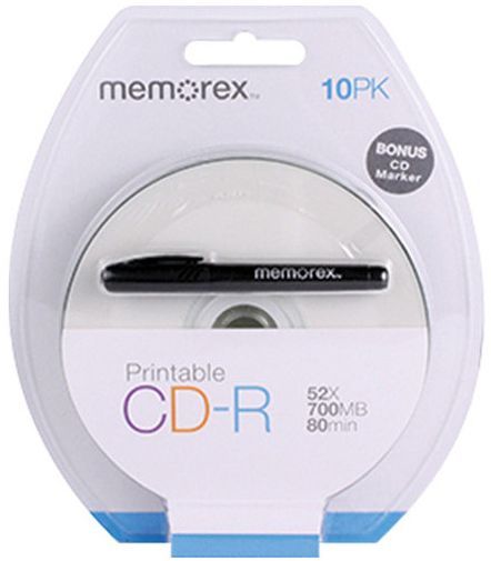 Image of Memorex CD-R 52x 10cw ***PRINTABLE*** + Pen INFO! (IT5443)