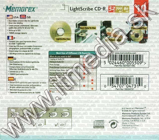 Image of Memorex CD-R *LIGHTSCRIBE* 52x 10SlimJC (IT4406)