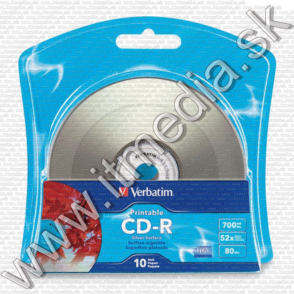 Verbatim CD-R **Silver Print*** 52x 10cw Blister US 96933 Taiwan AZO (IT13448) Image of Verbatim CD-R **Silver Print*** 52x 10cw Blister US 96933 Taiwan AZO (IT13448)