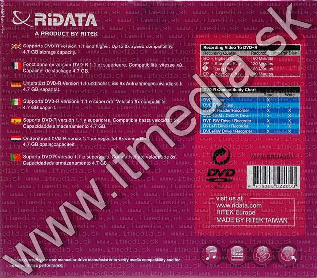 Image of Ridata DVD-R 8x NormalJC RITEK G05 5-pack (IT4910)