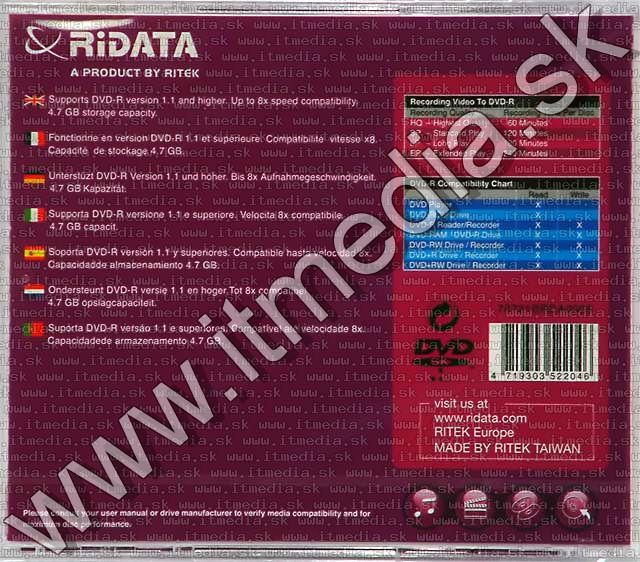 Image of Ridata DVD-R 8x NormalJC RITEK G05 5-pack (IT4910)
