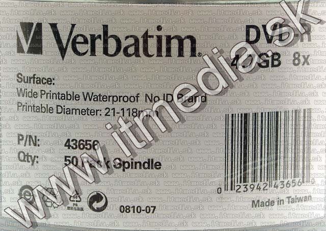 Image of Verbatim DVD-R 8x 50cake *Photo Print WaterProof* (IT4380)
