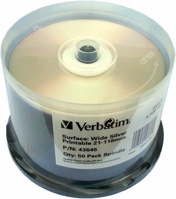 Image of Verbatim DVD-R 16x 50cake **SILVER PRINTABLE** NO-ID (43645) (IT1982)