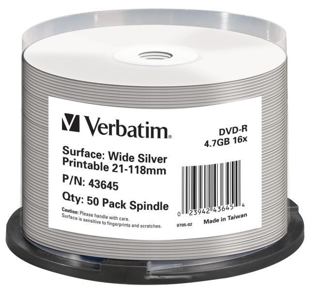 Image of Verbatim DVD-R 16x 50cake **SILVER PRINTABLE** NO-ID (43645) (IT1982)