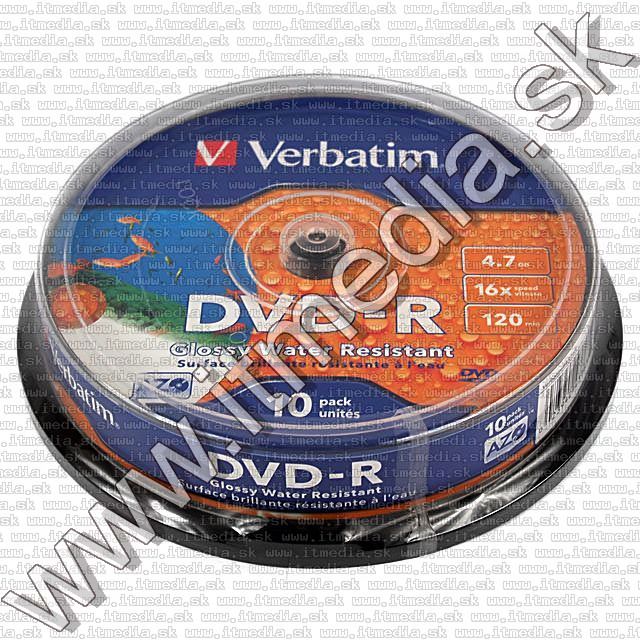 Image of Verbatim DVD-R 16x +-NO-ID Water Resist Glossy Print-+ 10cake (43763) (UAE) (IT8442)