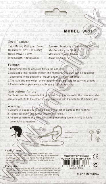 Image of IT Media Wired Headset *mono* (9031) (IT4720)