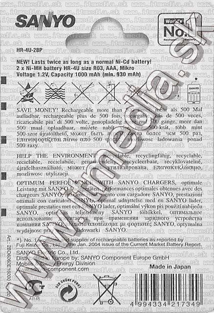 Image of SANYO Ni-Mh akku HR03 2x1000 mAh AAA *standard* (IT4974)
