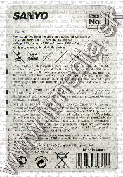 Image of SANYO Ni-Mh akku HR06 2x2700 mAh AA *standard* (IT5423)