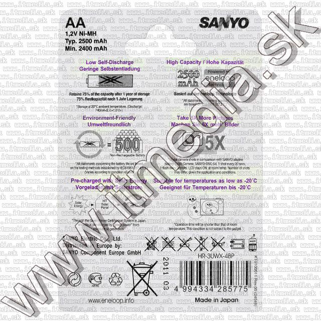 Image of SANYO Eneloop XX akku HR06 4x2450 mAh AA (IT7256)