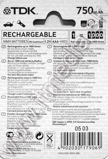 Image of TDK akku RX03 2x 750 mAh AAA (IT4403)