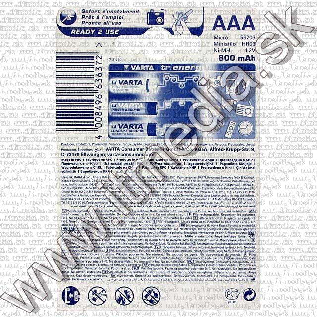 Image of Varta akku R03 4x 800 mAh AAA *Ready To Use* (IT7090)
