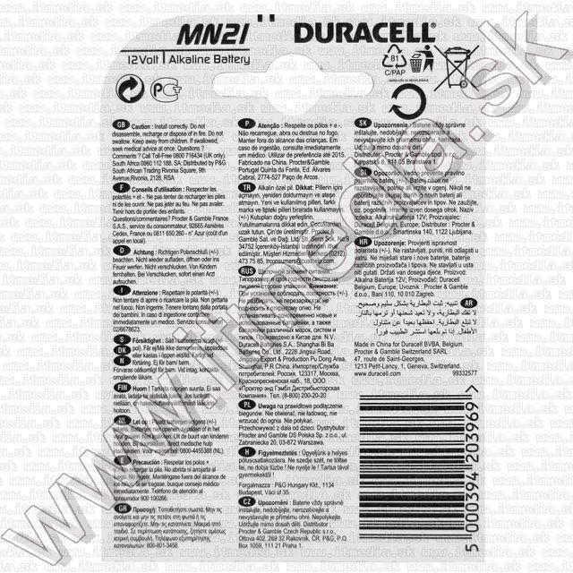 Image of Duracell tartos elem MN21/MN23 (IT7253)
