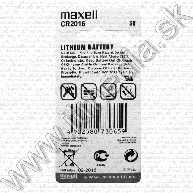 Image of Maxell CR2016 2db-os gombelem (IT7160)