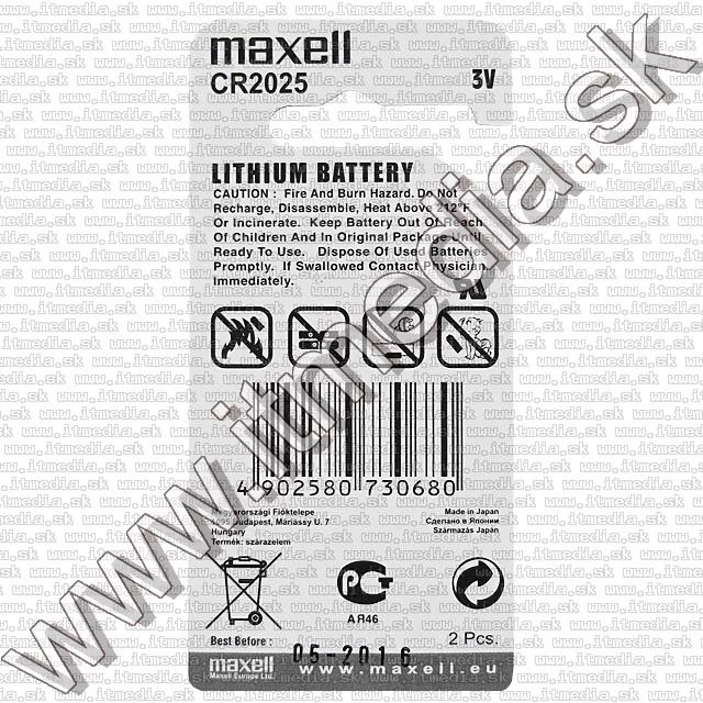 Image of Maxell CR2025 gombelem 2db/csomag (IT7269)
