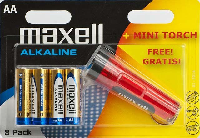 Image of Maxell battery ALKALINE 8xAA LR06 + free mini torch (IT5158)