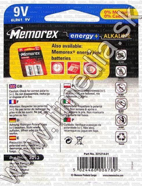 Image of Memorex battery ALKALINE 9v (6LR61) (IT5466)