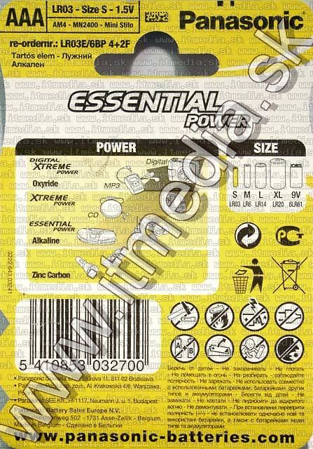 Image of Panasonic battery ALKALINE 6xAAA (4+2) LR03 (IT4421)