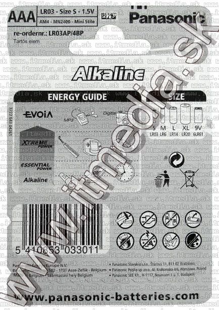 Image of Panasonic battery ALKALINE 4xAAA LR03 (IT5459)