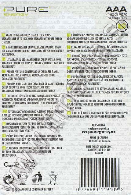 Image of PureEnergy *rehargeable* Alkaline battery RX03 AAA 4-pack 1.5V (IT5154)