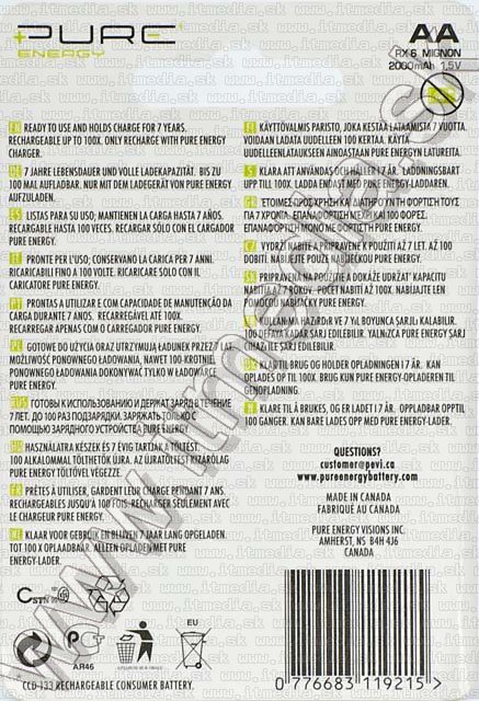 Image of PureEnergy *rehargeable* Alkaline battery RX06 AA 4-pack 1.5V (IT5156)