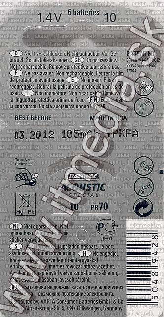 Image of Rayovac button battery 10 (6-set) ACOUSTIC special (IT0620)