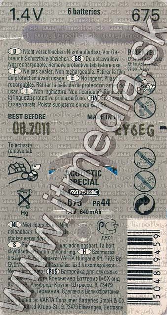 Image of Rayovac button battery 675 (6-set) ACOUSTIC special (IT0617)