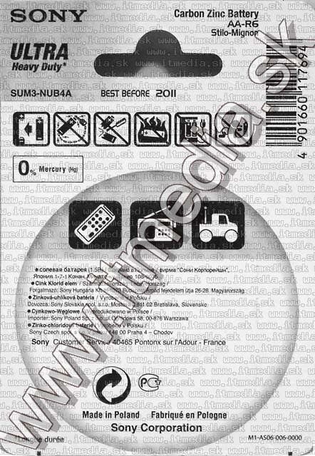 Image of SONY battery Zinc 4xAA R06 Ultra Heavy Duty (IT4420)