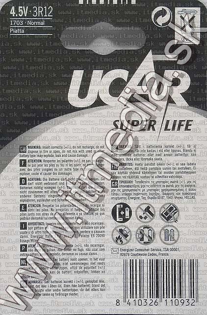 Image of Eveready (Energizer) Battery 3R12 4,5volt Zinc (IT1760)