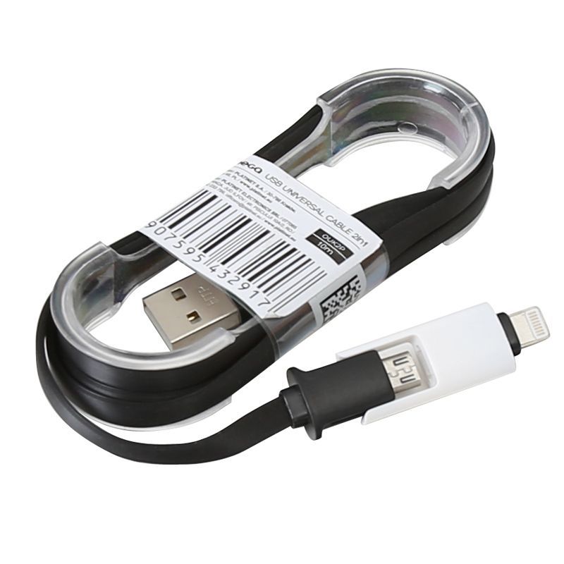 Image of Omega 2-in-1 iPhone5G Lightning + microUSB cable 1m [43291] (IT14378)