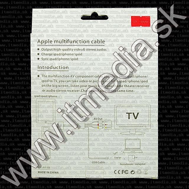 Image of iPhone 4G AV Out cable +USB (IT8993)