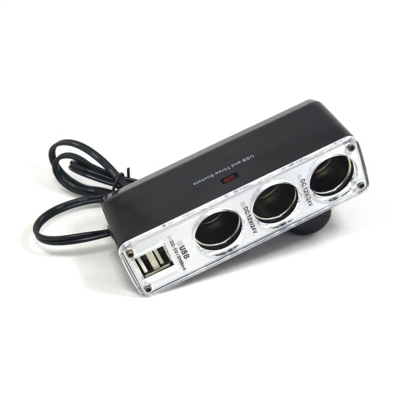 Image of Car Cigar Socket 3-way Splitter Cable with 2xUSB 2.4A (IT14261)