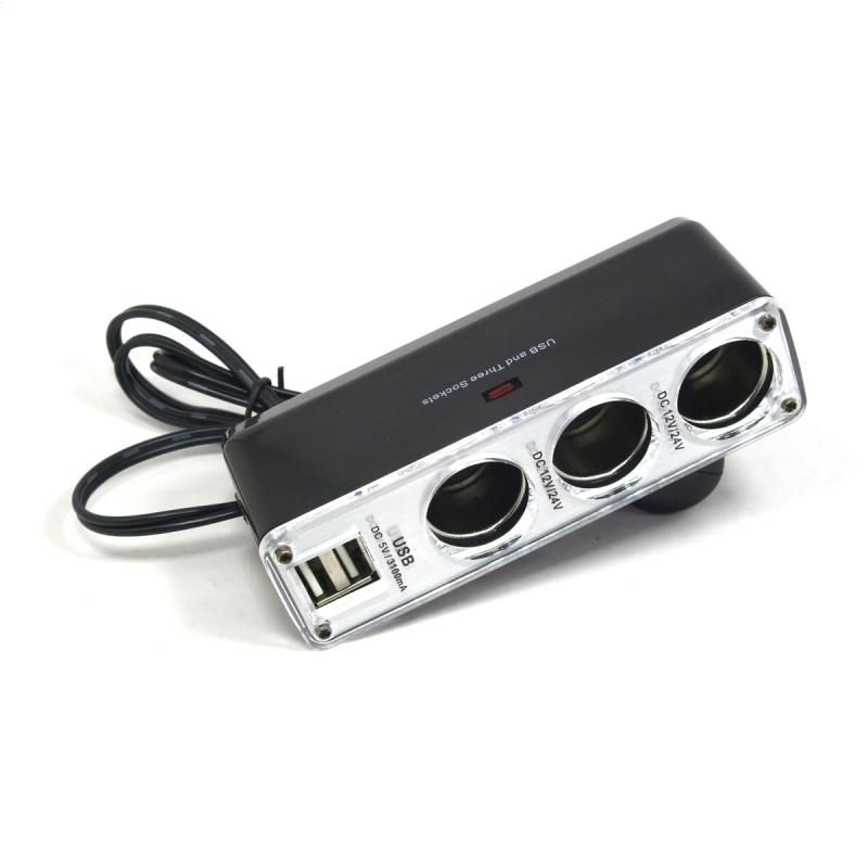 Car Cigar Socket 3-way Splitter Cable with 2xUSB 2.4A (IT14261) Image of Car Cigar Socket 3-way Splitter Cable with 2xUSB 2.4A (IT14261)