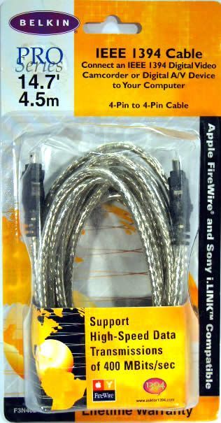 Image of Belkin FireWire ILink IEE1394 Cable 4-4pin (IT3756)