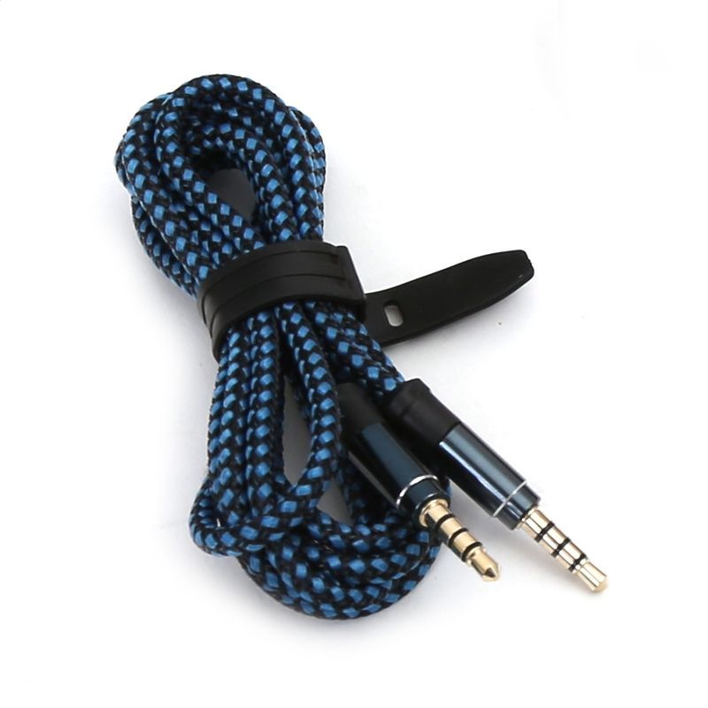 Jack(3.5)-jack(3.5) 4-pin audio cable 1m Fabric Blue (IT13612) Image of Jack(3.5)-jack(3.5) 4-pin audio cable 1m Fabric Blue (IT13612)