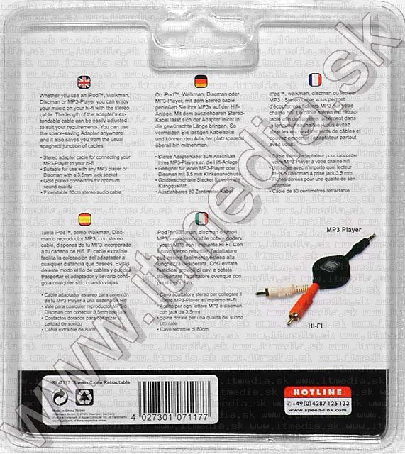 Image of Jack-2xRCA audio cable *retractable* 80cm (IT4909)