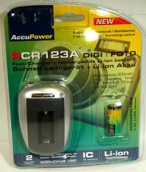 Image of Accupower Battery Charger CR123 + free battery (IT3713)