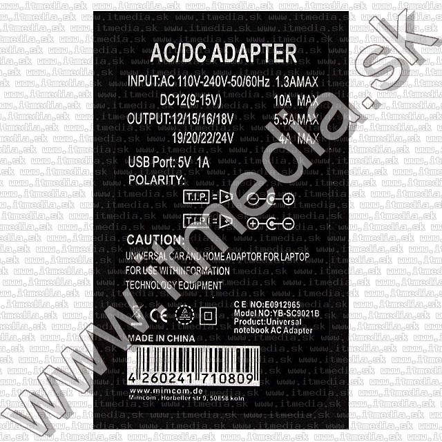 Image of Universal Laptop Home and Travel Charger DC 12 AC110-240V 100Watt (IT7000)