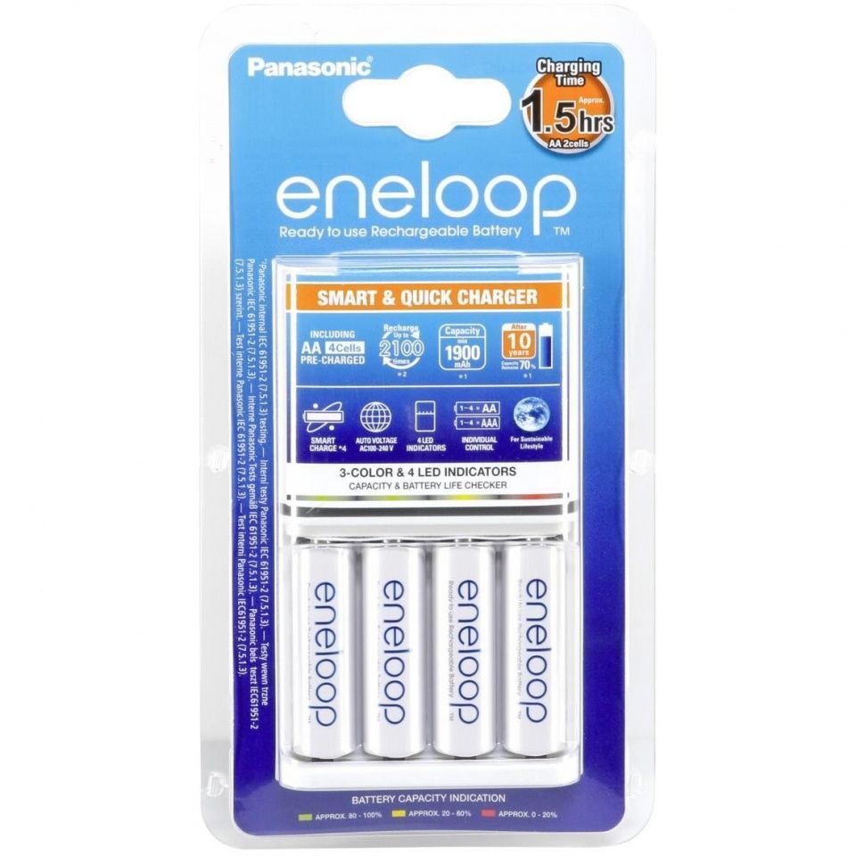 Panasonic Eneloop Smart&Quick Battery Charger +4xAA Eneloop 1900mAh (IT10483) Image of Panasonic Eneloop Smart&Quick Battery Charger +4xAA Eneloop 1900mAh (IT10483)