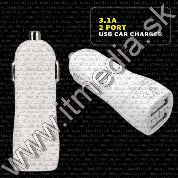 Image of Universal 12-24V Car charger Twin socket USB 3100mA *White* (IT9973)