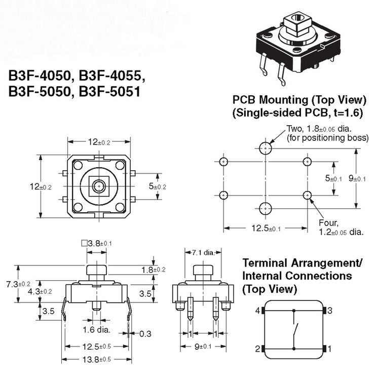 Image of Elektromos mikrokapcsoló 12x12x7mm (záró) DIP4 (Fekete-sárga) B3F Omron (IT13462)