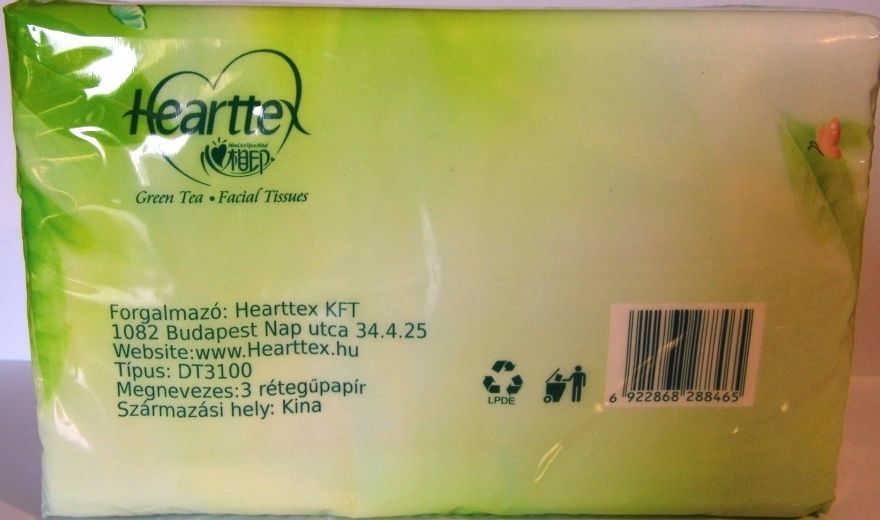 Image of Hearttex papírzsebkendő (zöld teás) 100 lapos 3 rétegű (IT11471)