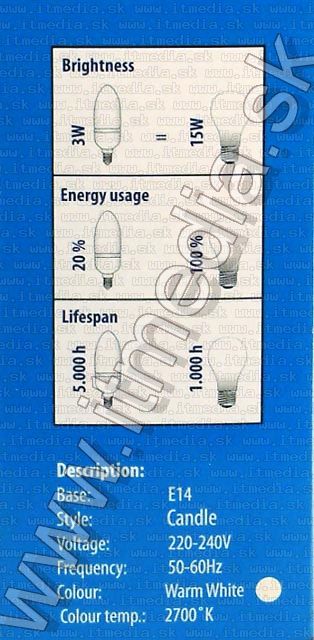 Image of HQ Energy Saving Lamp *E14* 3W Warm White (E08HQ) (IT4786)