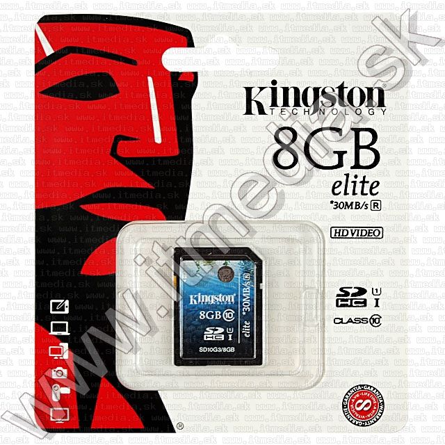 Image of Kingston Secure Digital (SD-HC) card, 8GB info! Class10 G3 (IT8869)