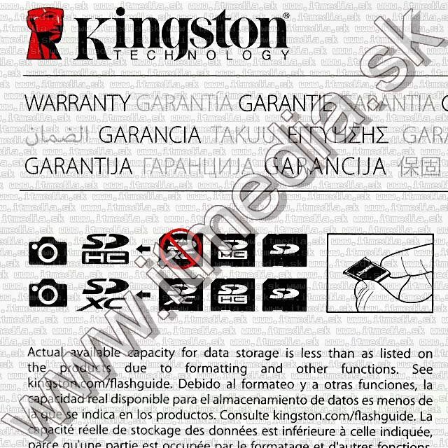 Image of Kingston Secure Digital (SD-HC) card, 8GB info! Class10 G3 (IT8869)