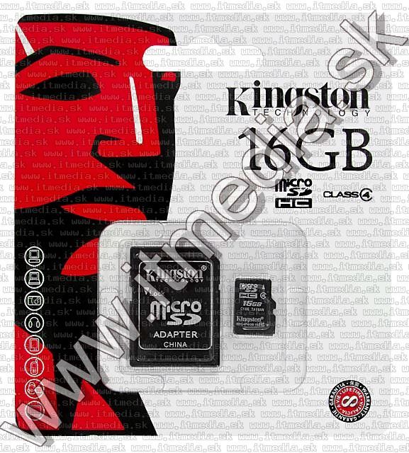 Kingston microSD-HC card 16GB Class4 + adapter (IT5930) Image of Kingston microSD-HC card 16GB Class4 + adapter (IT5930)