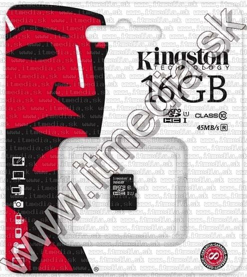 Kingston microSD-HC kártya 16GB UHS-I U1 Class10 adapter nélkül! (45/10 MBps) (IT11557) Image of Kingston microSD-HC kártya 16GB UHS-I U1 Class10 adapter nélkül! (45/10 MBps) (IT11557)