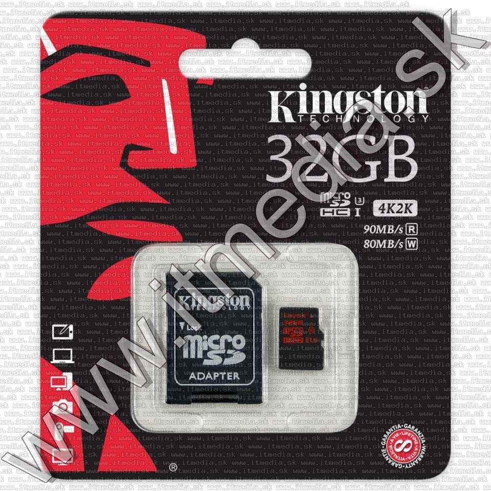 Kingston microSD-HC kártya 32GB UHS-I U3 Class10 SDCA3/32GB + adapter (90/80 MBps) (IT11455) Image of Kingston microSD-HC kártya 32GB UHS-I U3 Class10 SDCA3/32GB + adapter (90/80 MBps) (IT11455)